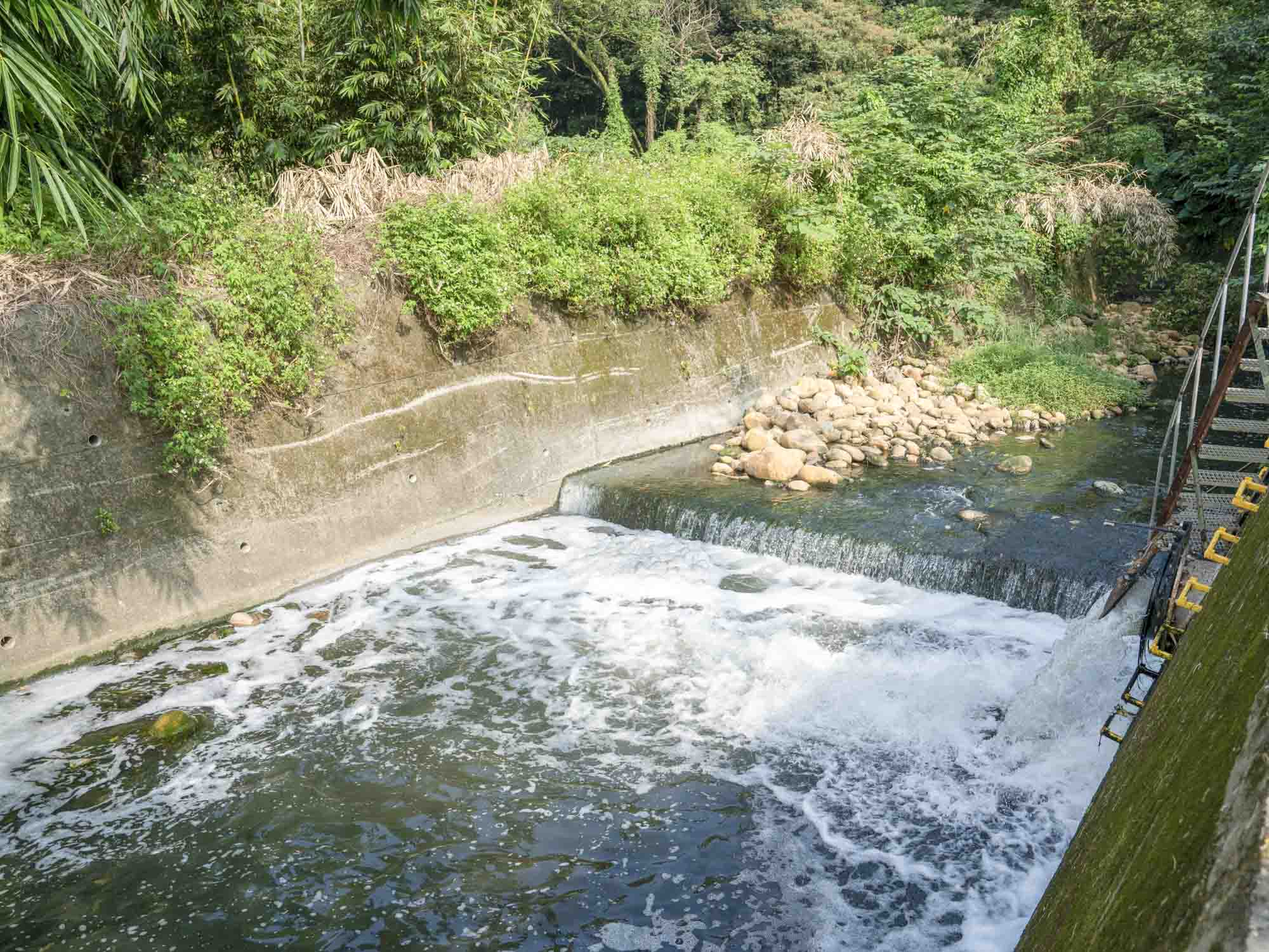 A small river with concrete banks