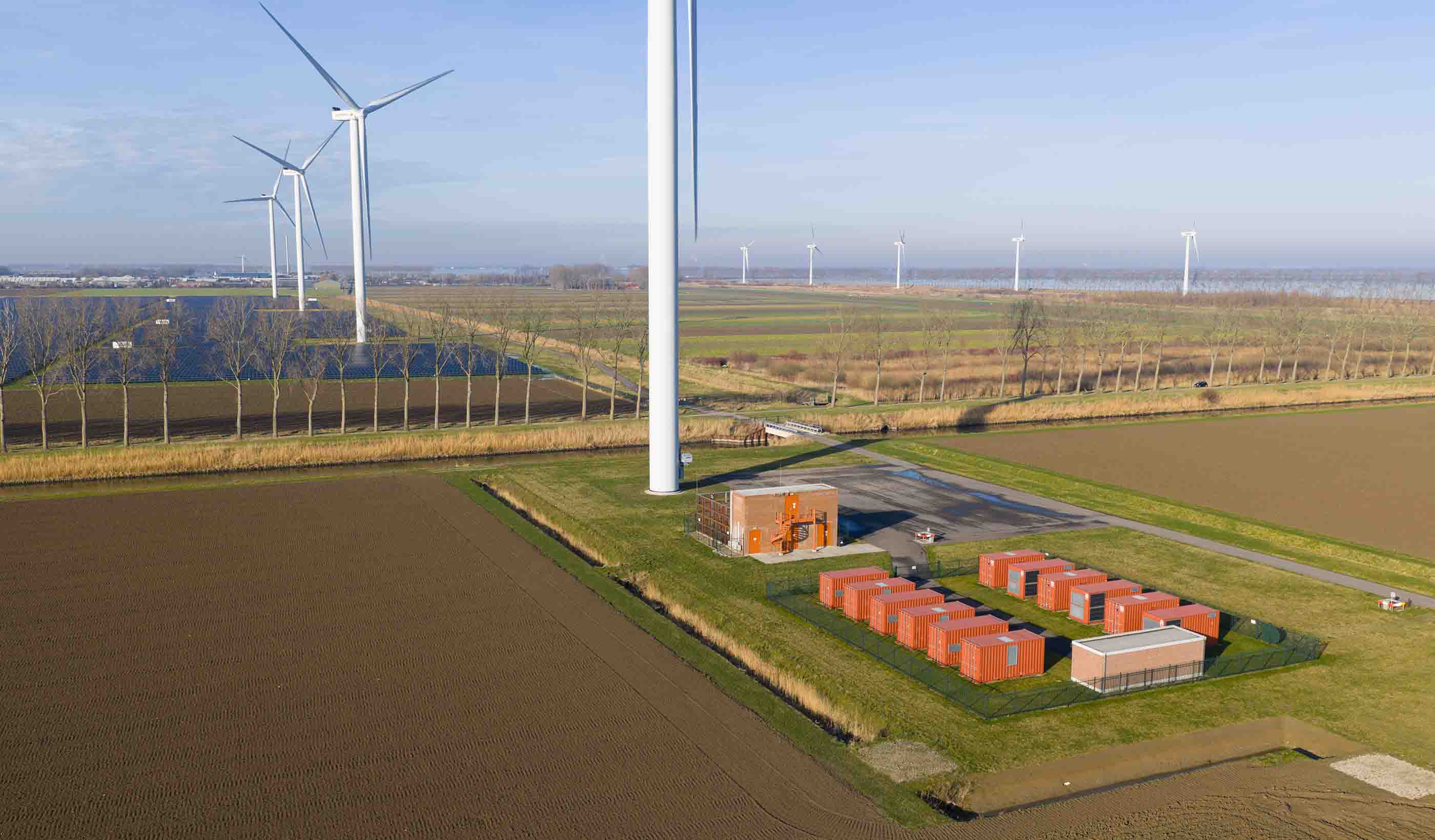 Wind turbines in a rural farming area